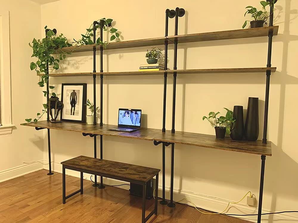 Wall Mounted Desk with Shelves, Industrial Ladder Style Floating Desk for Small Spaces, Computer Table with Storage
