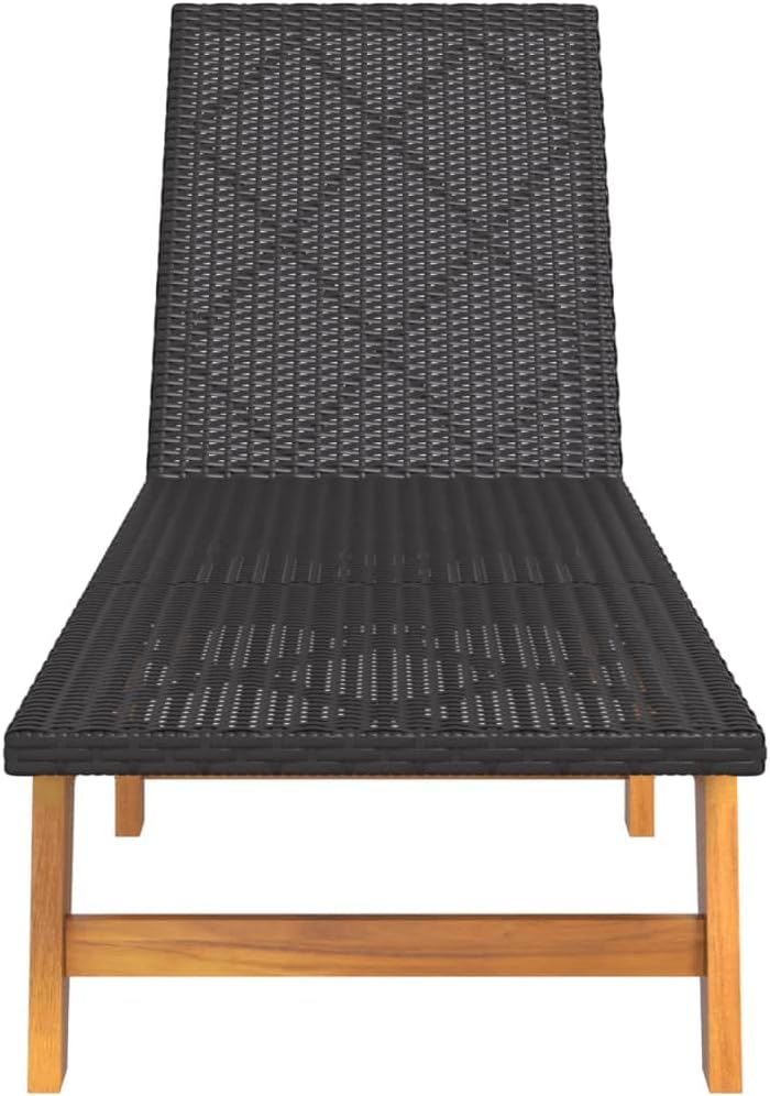 Sun Lounger Set of 2, Adjustable Outdoor Chaise Lounge Chair Poolside Garden, Modern Black Brown PE Rattan with Solid