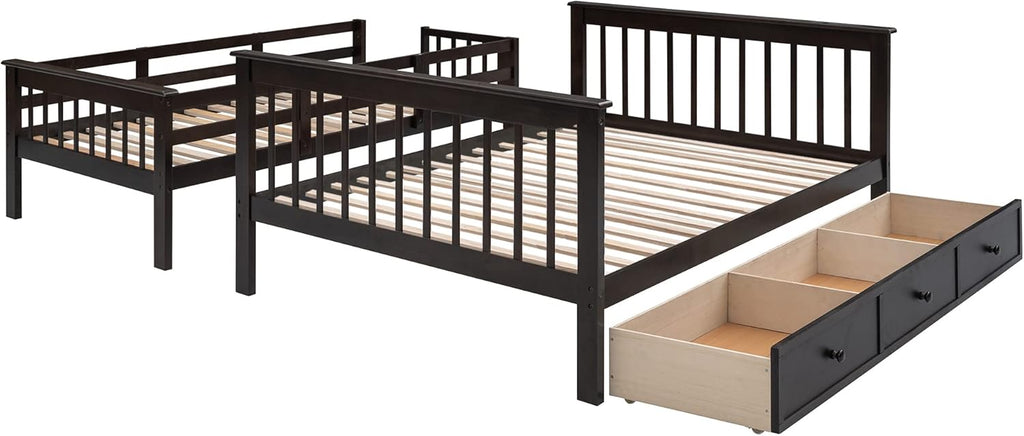 Wood Twin Over Full Bunk Bed with Storage Stairs for Kids Boys Girls, Stairway Bunk Bed with Drawers and Guardrails