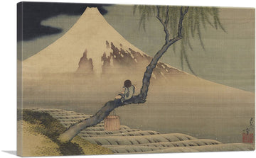 Boy Viewing Mount Fuji 1839 Canvas Art Print Stretched Framed Painting Picture Poster Giclee Wall Decor by Katsushika