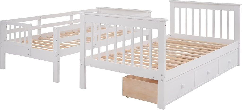 Stairway Bunk Bed with Storage Drawers, Twin Over Twin Wood Bunk Bed with Stairs for Kids Teens, Convertible Two Bed