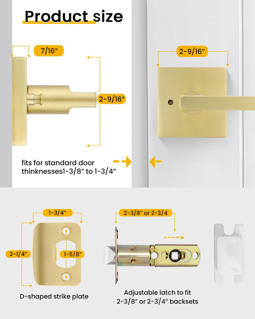 Brushed Gold Door Handles Interior, Privacy Door Handle 6 Pack
