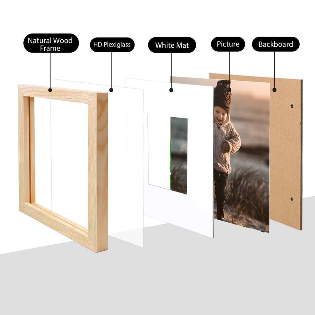 5x5 Picture Frames 4 Pack Natural Solid Wood Square Frames