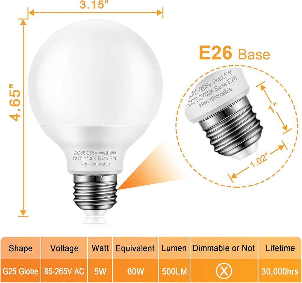 Vanity Light Bulbs, 60W Equivalent, Warm White 2700K