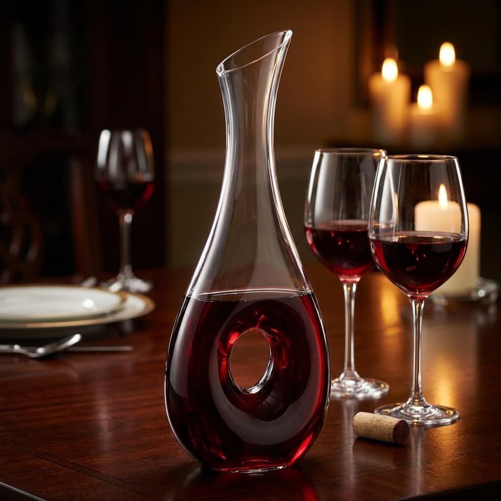 Crystal Wine Decanter - Snail Shaped Hand Blown Red Wine Carafe, 1000ml Aerator & Dispenser Bar