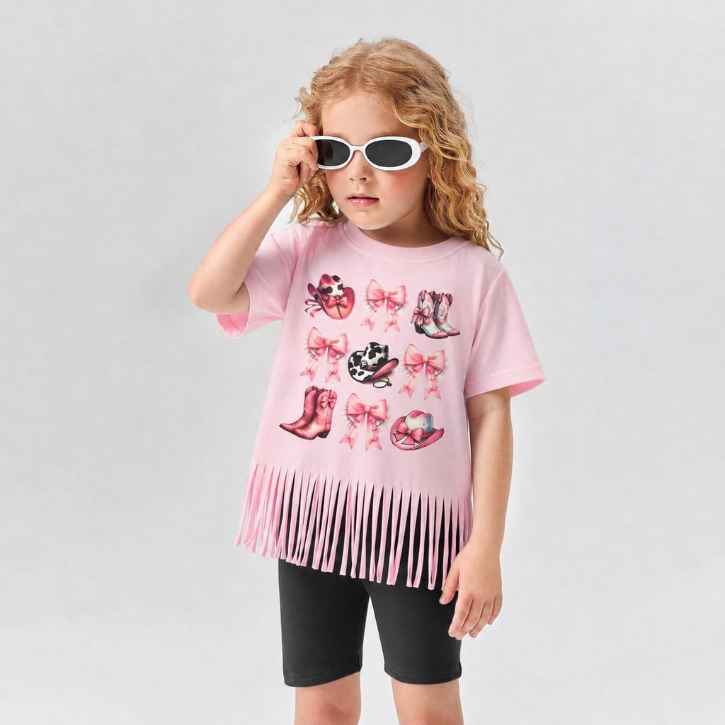 Girls Western Shirt Cowgirls Embroidered Country Concert T Shirt Graphic Horseback Rider Tassel Fringe Tee Tops