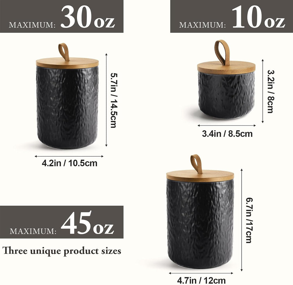 Ceramic Canister Set Countertop, 3 Airtight Food Storage Containers, Modern Coffee Storage Jars for Flour, Sugar - Set of 3