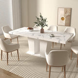 Extendable Dining Room Table for 6-10 Person, Modern Large Rectangular Kitchen Tables w/Dual Column Pedestal Base for