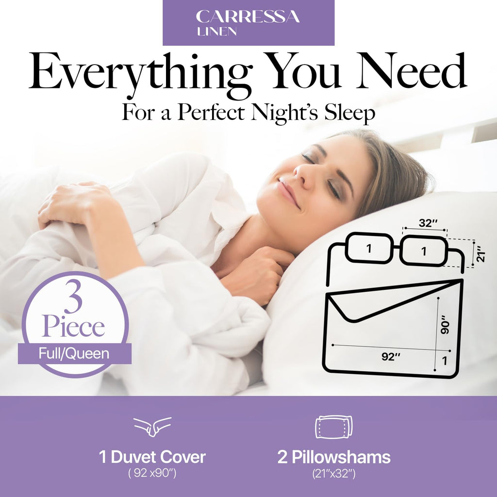 Linen Duvet Cover Queen Size - 100% Egyptian Cotton 600 Series Dark Grey Duvet Cover Queen (3 PC), Soft, Cooling