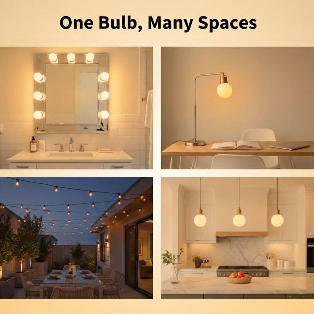 LED Globe Light Bulbs 1.5W (15W Equivalent),Soft Warm White 2700K,Frosted Glass,E26 Medium Base, 120V,150