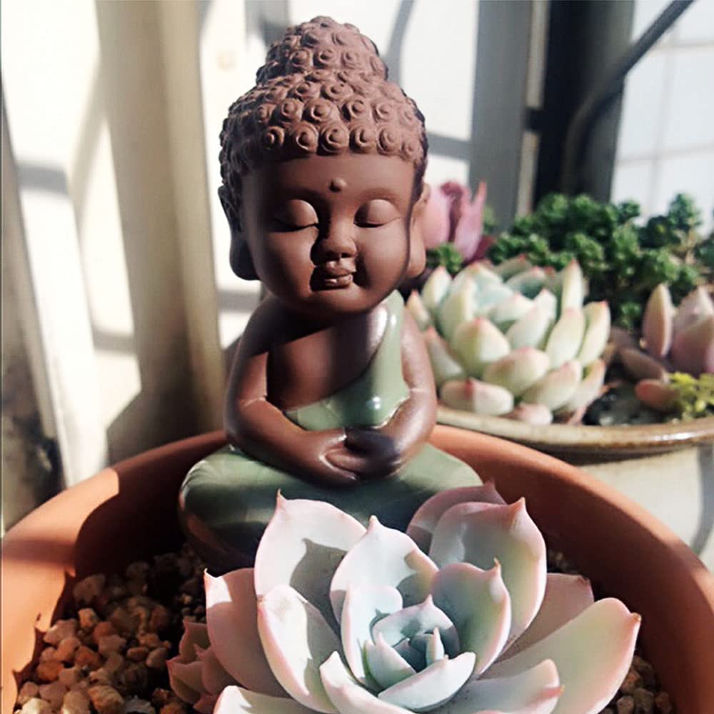 Ceramic Tiny Cute Baby Buddha Statue Monk Figurine - Home Decoration Zen Decor Peaceful Rulai Figurine (F)