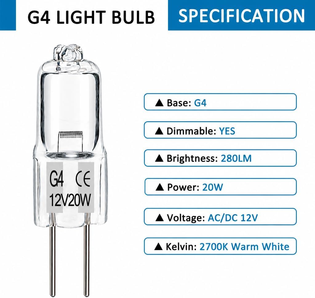 JC Halogen Bulb 12V 20W G4 Bulb T3 Bi-Pin Bulb