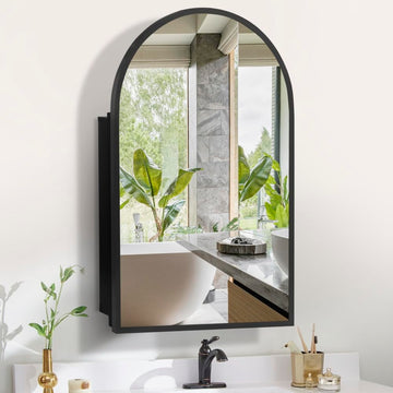 Arched Black Medicine Cabinet with Mirror 20 x31 Inch