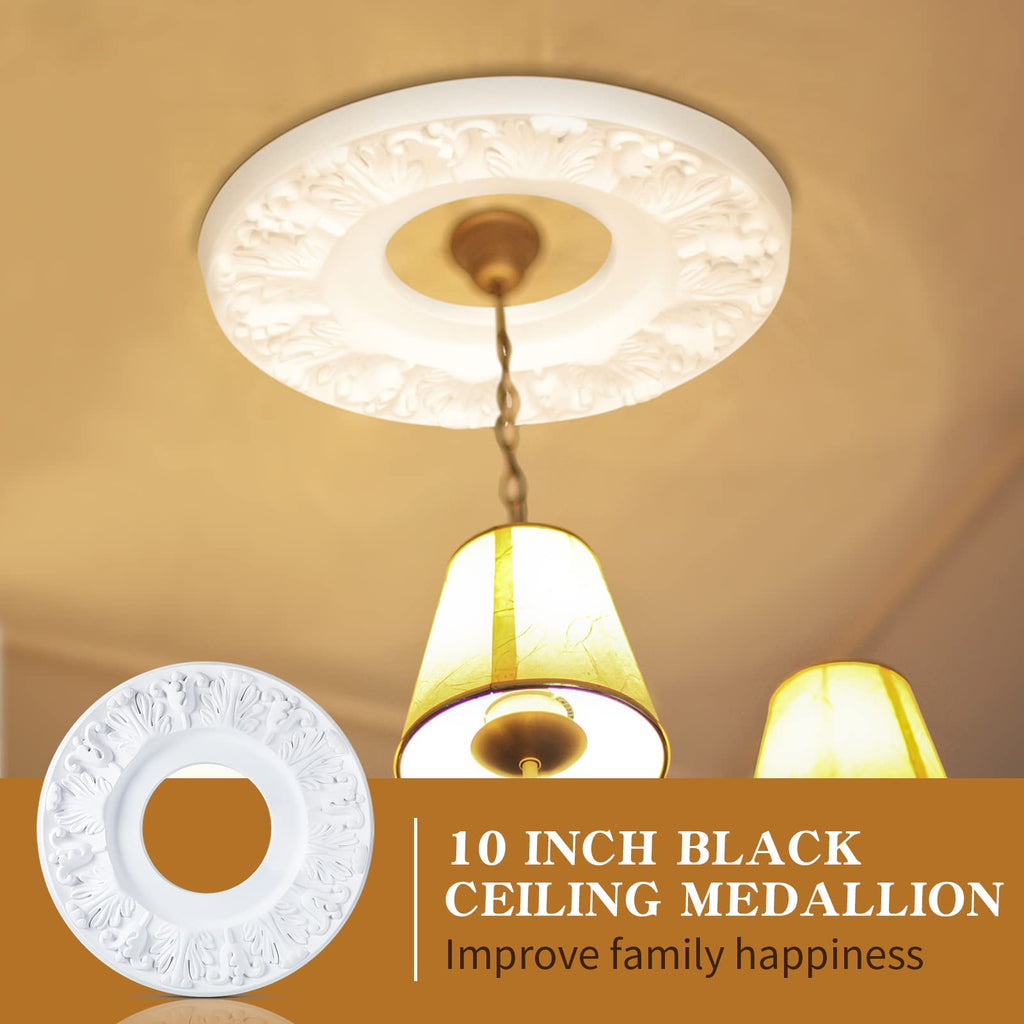 2 Pcs 10 Inch White Ceiling Medallions, PU Light Fixture Decor