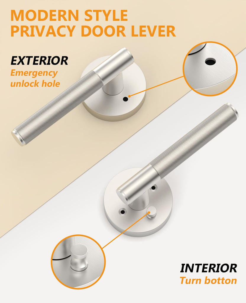 8 Pack Brushed Satin Nickel Privacy Door Handles