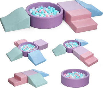 Foam Climbing Blocks for Toddler: with Piece PU Leather Climbing Toys and a Ball Pit - Foam Ball Pit for Toddlers