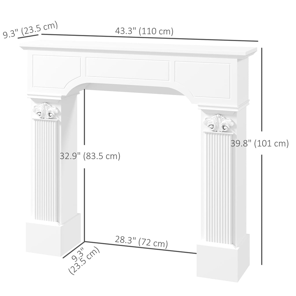 Baroque Fireplace Mantel Freestanding Ionic Leg 43.25"x42.75" White