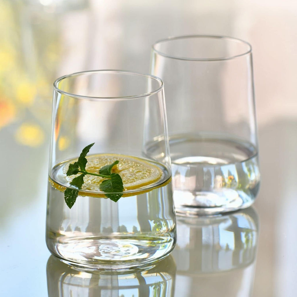 Infinity Drinking Glasses Set of 6 - 16.6 oz Water Juice Glasses, Modern Tapered Tumblers, Lead-Free Glassware, Clear