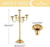 Candelabra Gold Candle Stand: 21'' Tall 5-Branch Candlestick Holderoliday Event Reception Decoration, Set of 2