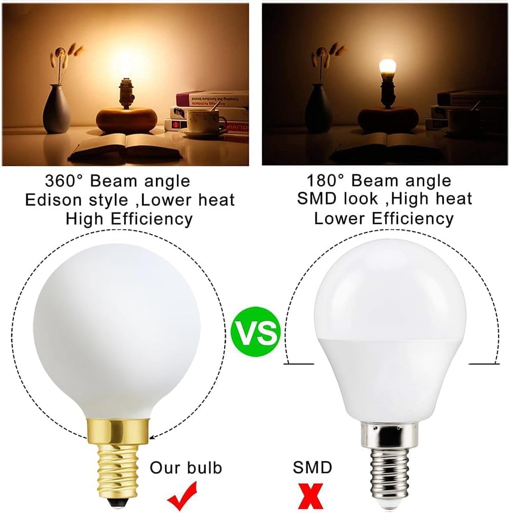 Frosted G16.5 globe light bulb,e12 Round Candelabra Bulb 40 watt,4W Chandelier Light Bulbs,Milky White Candelabra LED