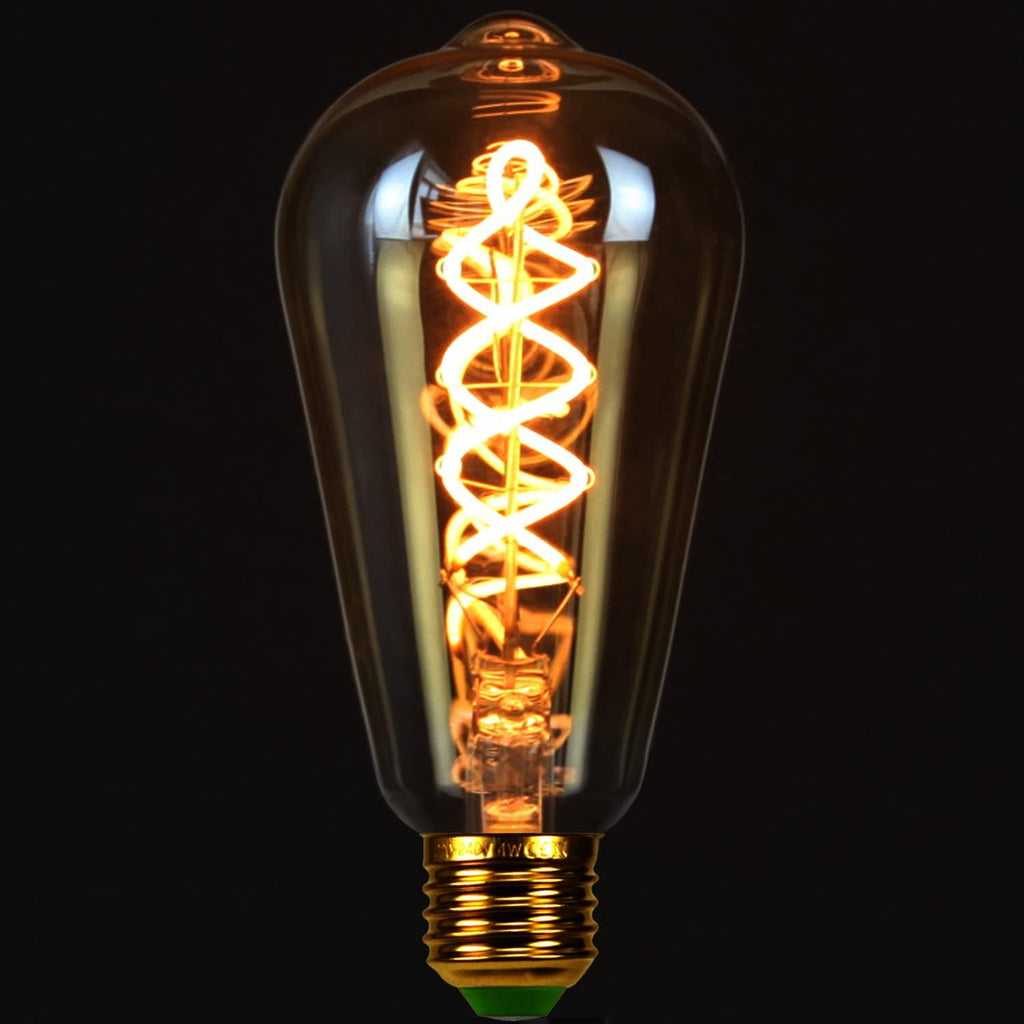 ST64 Edison LED Bulb - Golden Tint Glass, 4W Dimmable Decorative Light with Spiral Filament, E26 Base and 110-130V