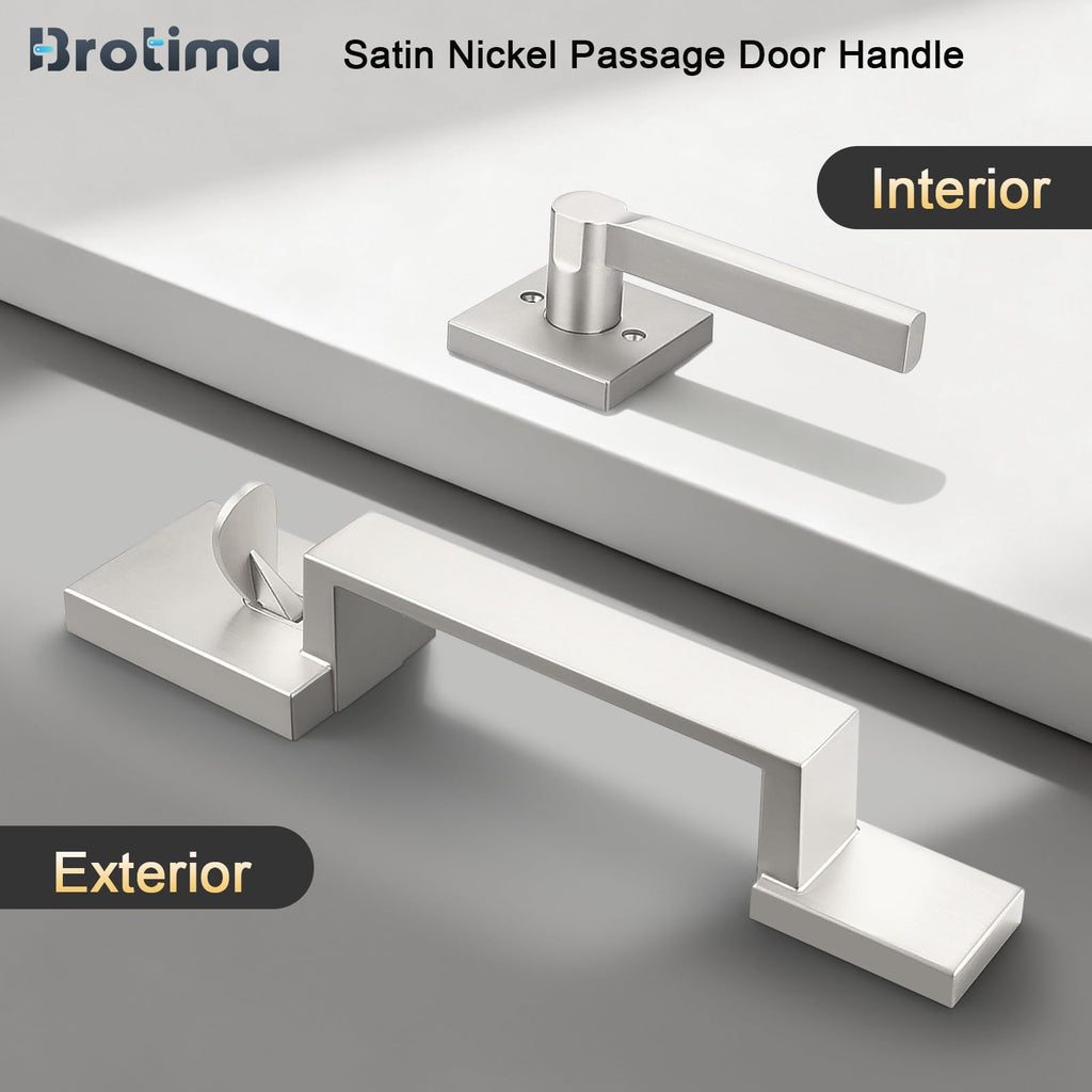 Satin Nickel Front Door Handle, Brushed Nickel Entry Handleset, Single Cylinder Front Door Handle Only, Reversible