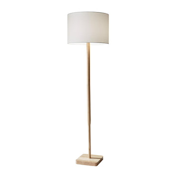 Floor Lamp, Natural Rubberwood & White Linen, 3-Way, 58.5"