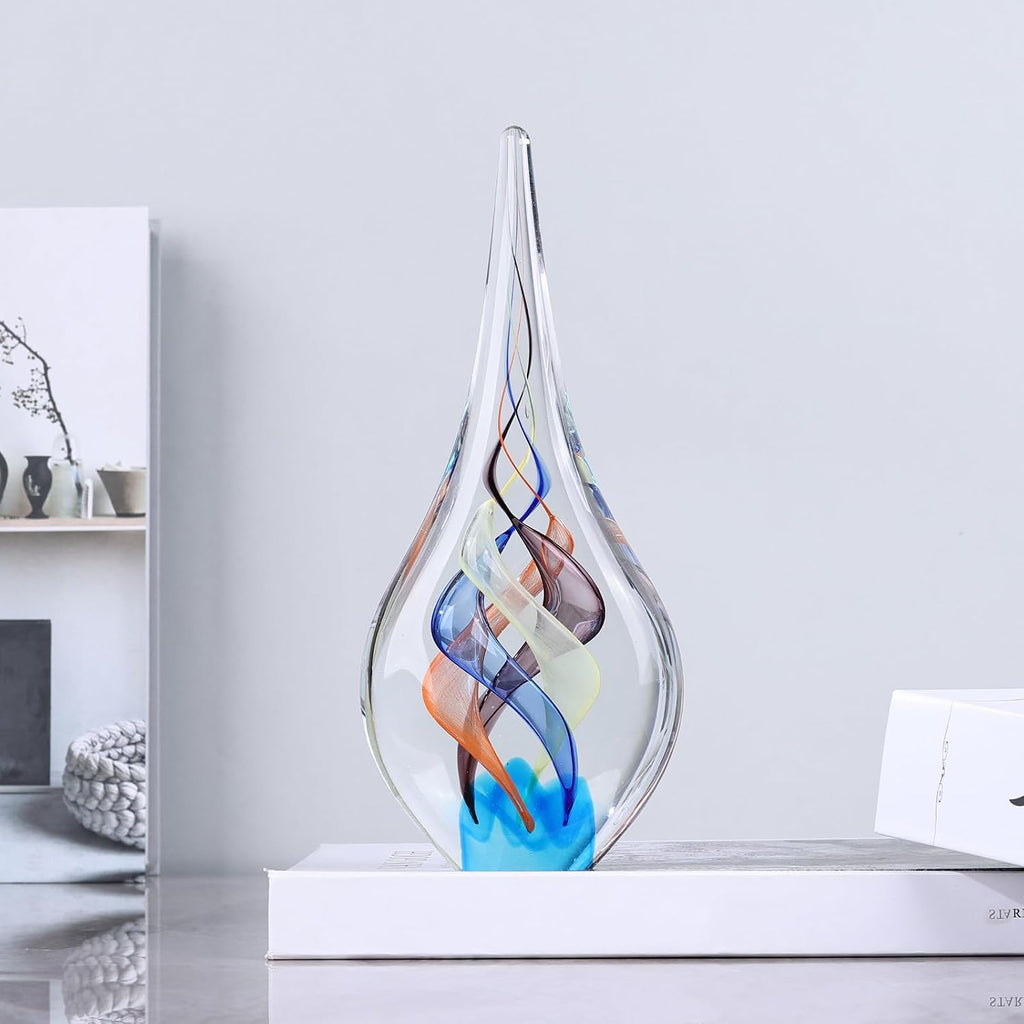 9" Tall Sculpture Hand Blown Glass Decor, Paperweight Desk, Modern Glass Art Figurines Mediterranean Beach House