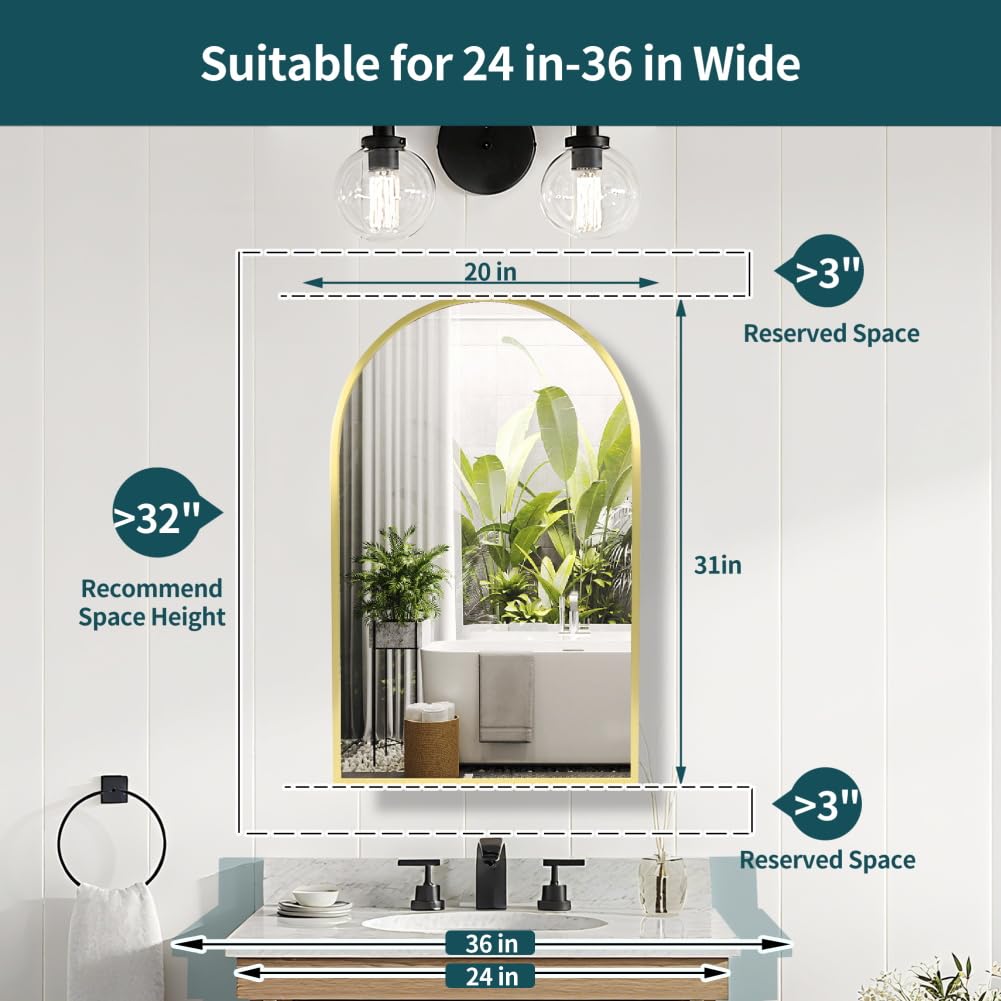 Arched Gold Medicine Cabinet with Mirror 20 x31 Inch