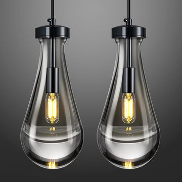Raindrop Pendant Lights Kitchen Island Teardrop PlatingBlack Hanging Light Fixtures Clear Solid Glass Pendant Light Modern Chandeliers for Dining Room Porch Corridor Living Room(Black 2-Pack) A121-B0DL469FT2