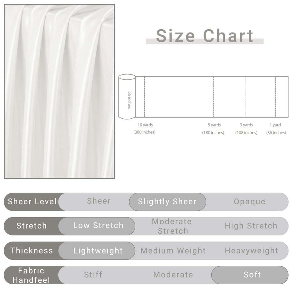 Off White Satin Fabric by The Yard, 3 Yards, 55 Inch Wide