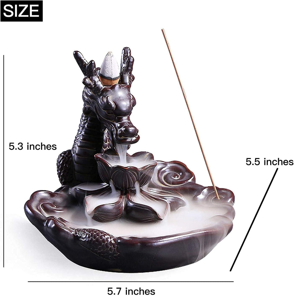 Dragon Incense Waterfall Burner Ceramic Backflow Incense Holder Set with Incense Cones and Incense Sticks, Dragon - Set of 95