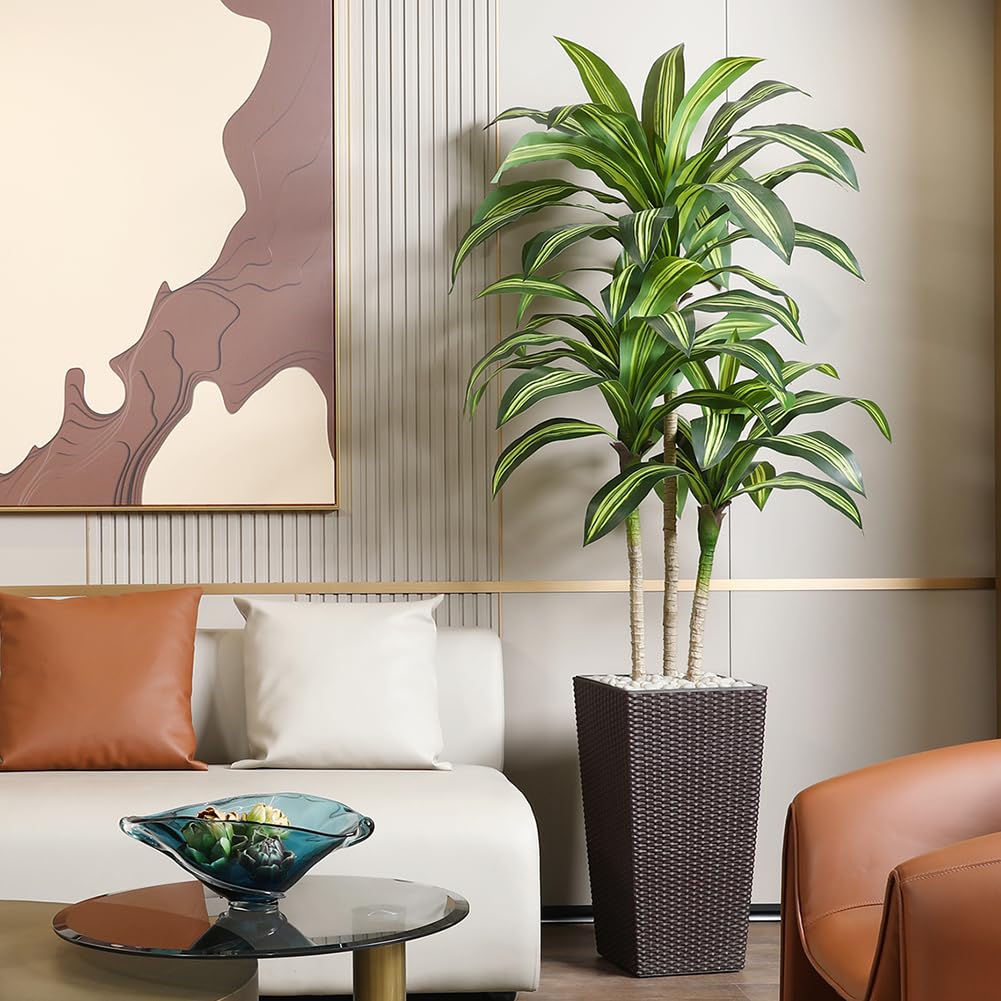 Artificial Dracaena Tree, 6FT UV Resistant Fake Plants with Brown Taper Planter, Lifelike Tall Artificial Floor