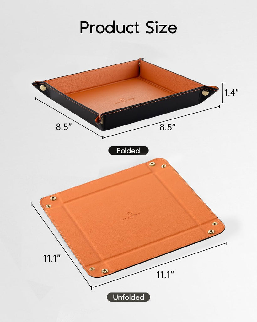Travel Valet Tray, Foldable PU Leather Catchall Tray, Orange Black