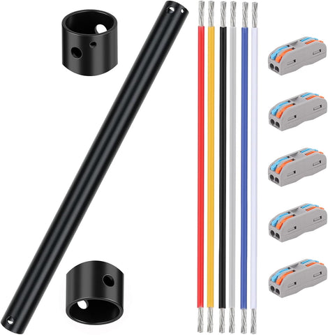 48 Inch Matte Black Ceiling Fan Downrod with 60" Extension Wires, 1" OD Universal Threadless Extension Pole