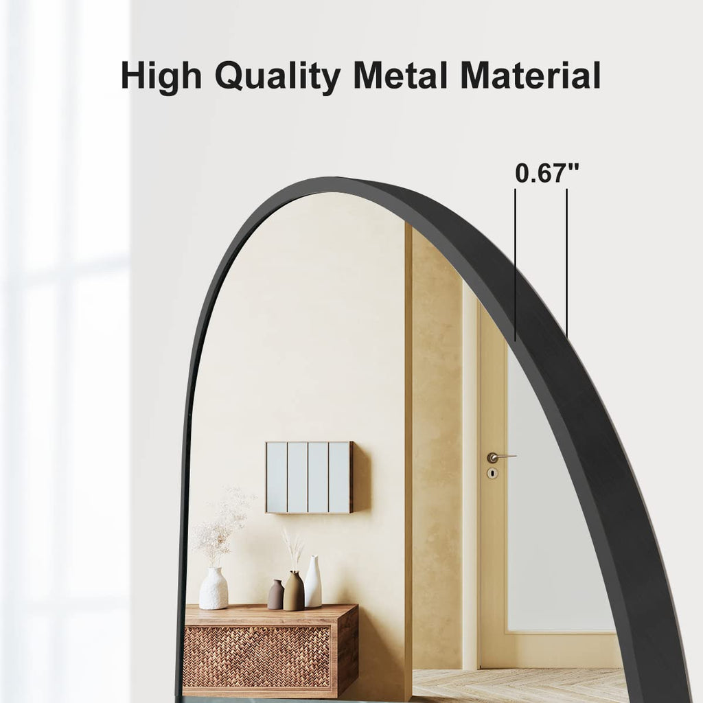 48" x 16" Arched Full Length Mirror Wall Mounted Hanging Mirror Black