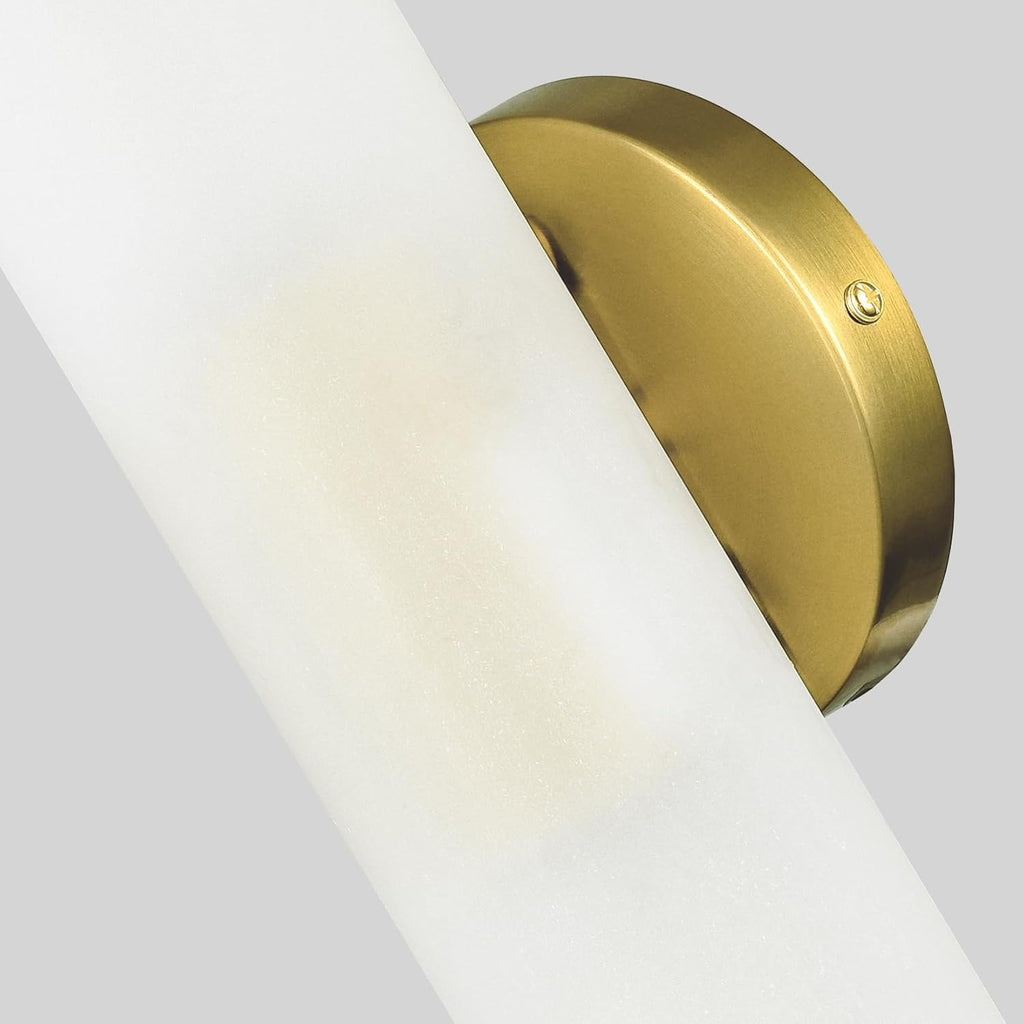 Modern Brass Wall Sconces Set of Two Frosted Glass Wall Light Fixture 2-Light Cylinder Bathroom Vanity Lights Gold