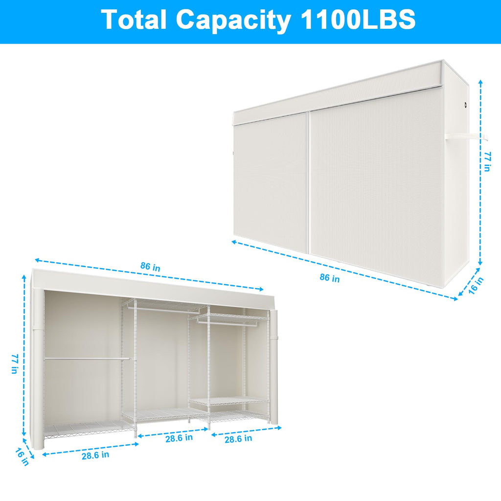 E13C Max Heavy Duty Closet Organizer System, Freestanding Clothing Racks for Hanging Clothes, Adjustable Garment Rack