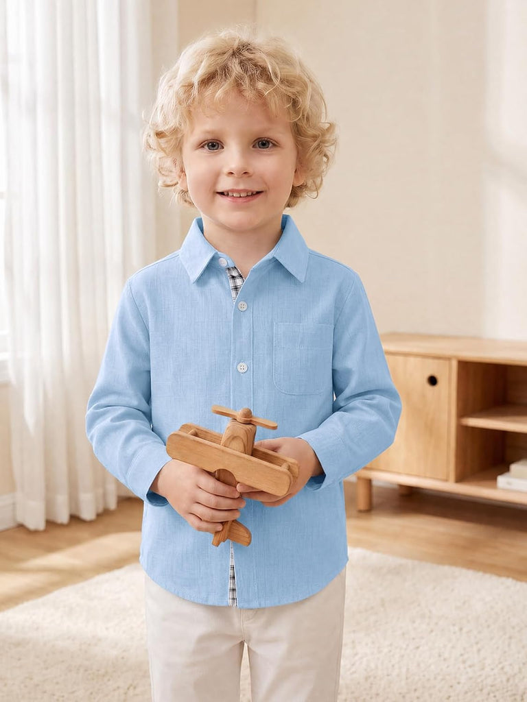 Toddler Baby Boy Long Sleeve Button Down Shirt with Pocket