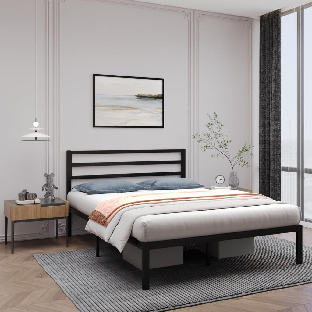 Metal Platform Bed Frame with Antique Victorian Wrought Iron-Art Headboard and Footboard (Black, Full, Modern)