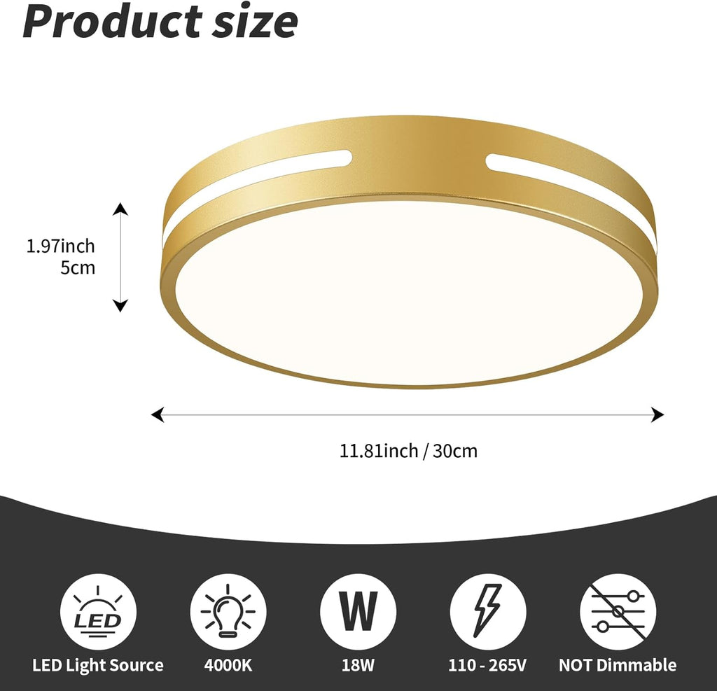 Modern Brushed Gold Flush Mount Ceiling Light Mid-Century LED Ceiling Light Bedroom Light Fixture Minimalist Ceiling