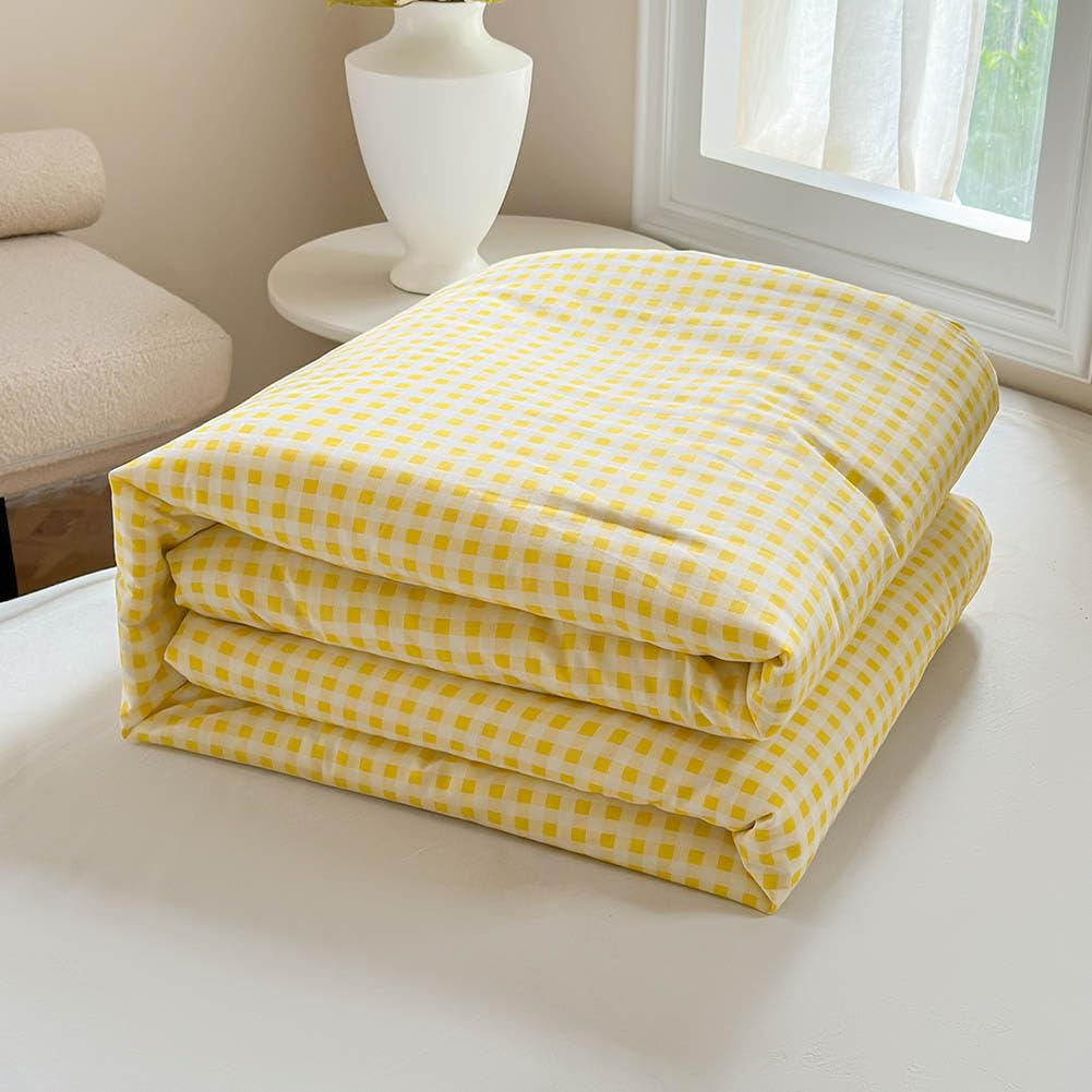 100% Cotton Yellow Gingham Plaid Comforter Set