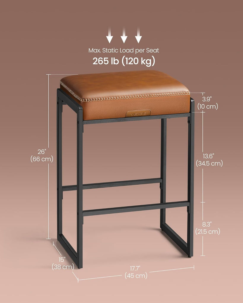 EKHO Collection - Bar Stools Set of 4, Counter Height Bar Stools, Synthetic Leather with Stitching, Mid-Century