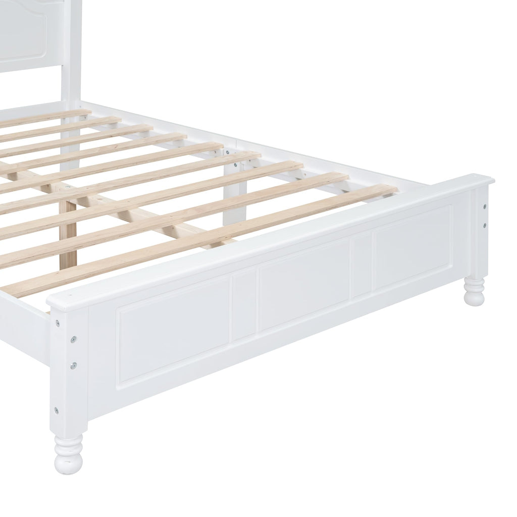 Wood Platform Bed Frame, Retro Style Wooden Bed with Headboard, Solid Pine Wood Construction, Wooden Slat