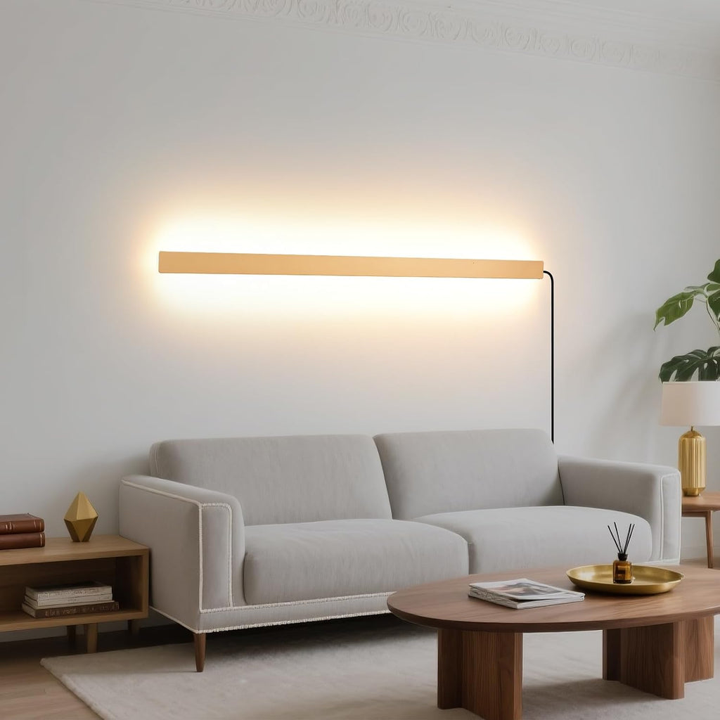 Modern Plug in Long Wall Sconce, 39" Gold Matte LED Wall Lights, 20W Warm White 3000K Acrylic Indoor Wall lamp, with