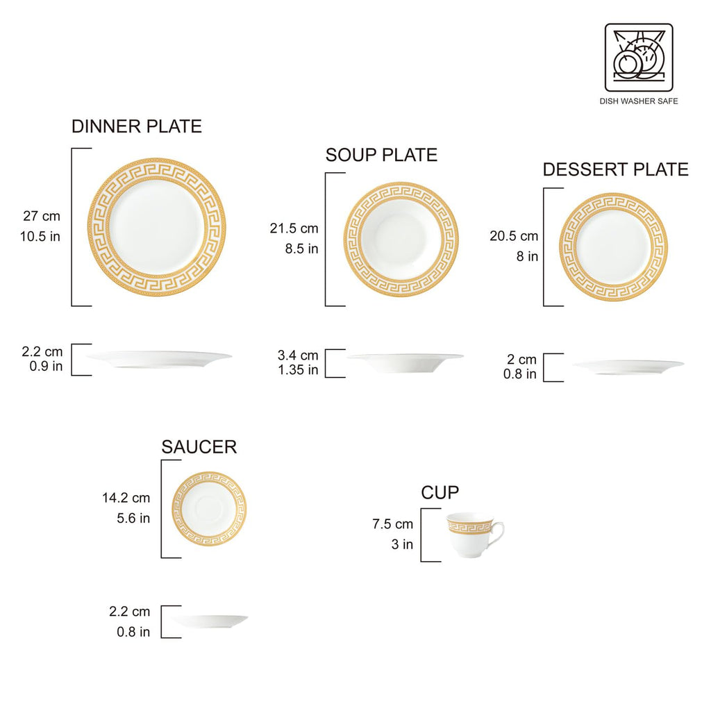 20-pc. Dinnerware Set w/Greek Key Gold Pattern & 24K Ornament, Dining Service for 4
