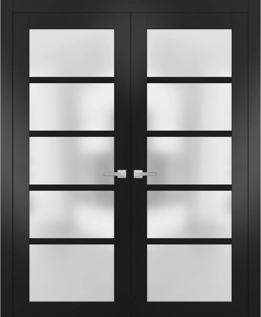 Quadro 4002 | Double Swing Interior French Doors with Glass with Frosted Glass, MDF, Hardware Includ