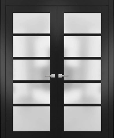 Quadro 4002 | Double Swing Interior French Doors with Glass with Frosted Glass, MDF, Hardware Includ