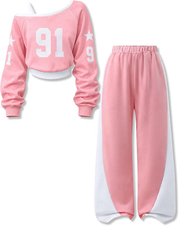 Teen Girls Clothes 2 Piece Off the Shoulder Top and Pants Fall Girl Outfits Set with Pockets