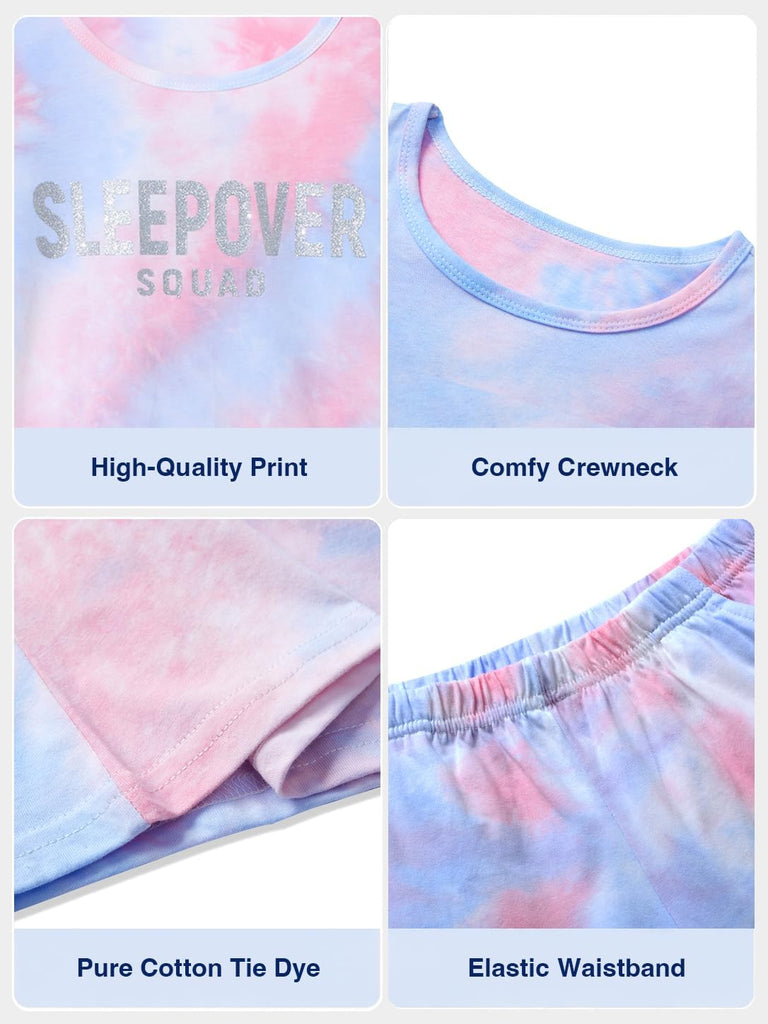 Girls' Tie Dye Pajamas, 100% Cotton Sleepover Theme